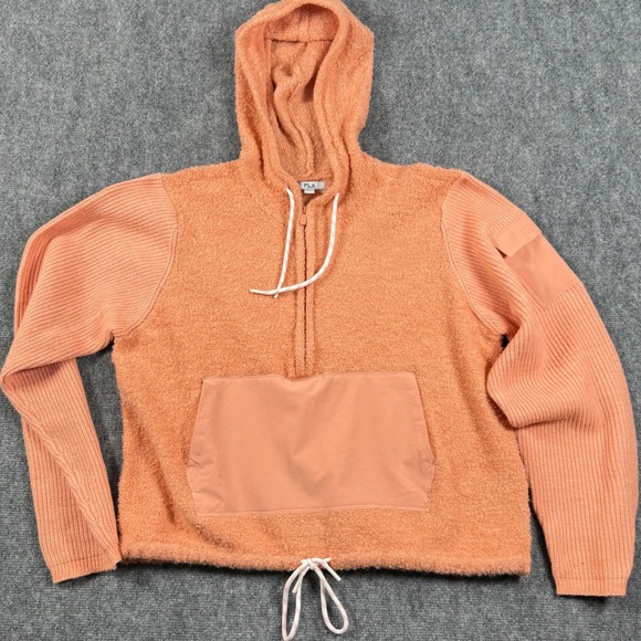 Pullover Hoodie Sweater Knit Drawstring Pouch Pocket Coral 1X Wool Blend Chic - Picture 2 of 12